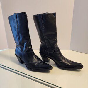 Vintage Franco Sarto Black Leather Cowboy Boots
